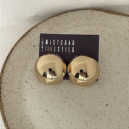 Brinco Bolão Achatado - GG - Dourado