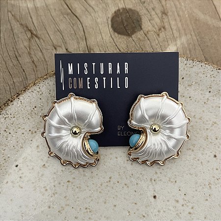 Brinco Caracol - Pérola Com Turquesa