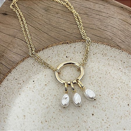 Colar Três Pérolas Barrocas