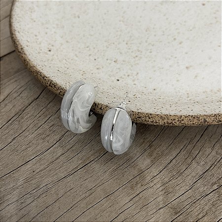 Argola Puff - Marfim Semi-Transparente - Ródio