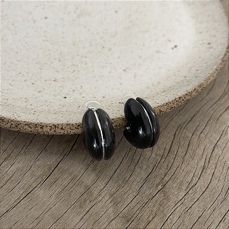 Argola Puff - Preto Semi-Trasparente - Ródio