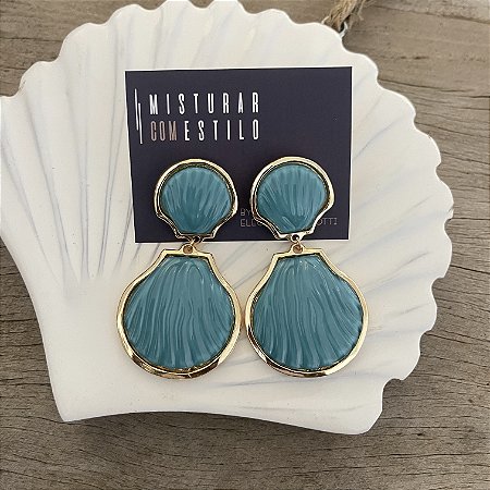 Brinco Concha Duplo - Turquesa