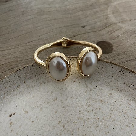 Bracelete Duas Pérolas - Dourado