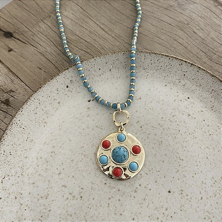 Colar Murano Medalhão - Turquesa