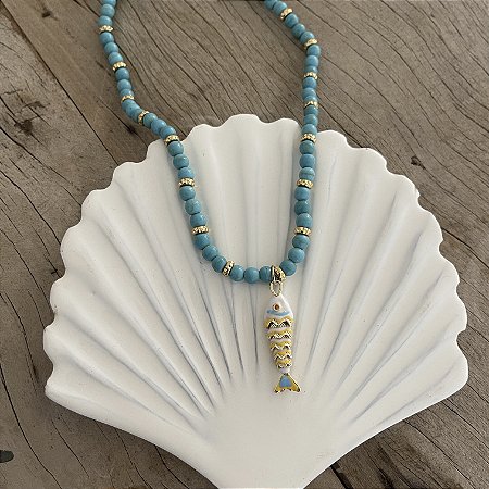 Colar Murano Peixe - Turquesa - M - Curto