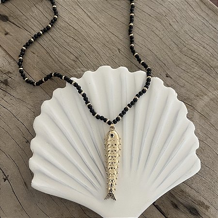 Colar Murano Peixe - Preto - Longo