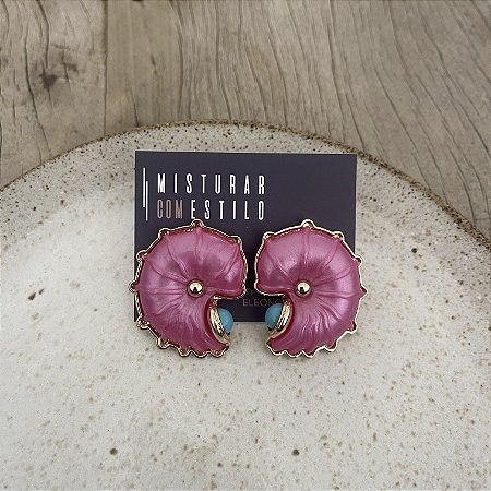 Brinco Caracol - Rosa Com Turquesa
