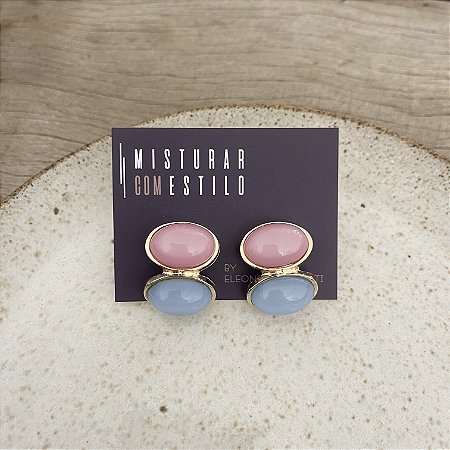 Brinco Petra Pedra Duplo - Rosa Bebê e Azul Bebê