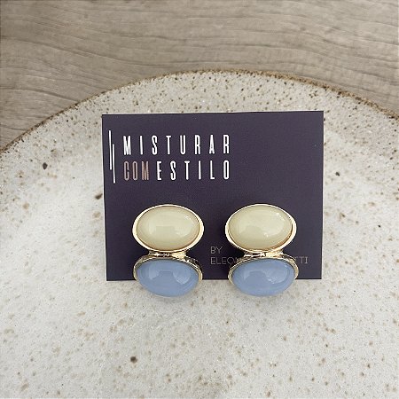 Brinco Petra Pedra Duplo - Creme e Azul Bebê