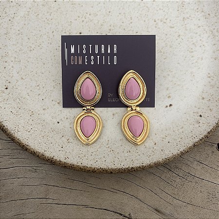 Brinco Petra Gota Duplo - Rosa Bebê