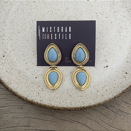 Brinco Petra Gota Duplo - Azul Bebê