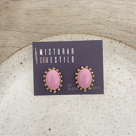 Brinco Aurora Resina Oval - P - Rosa Bebê