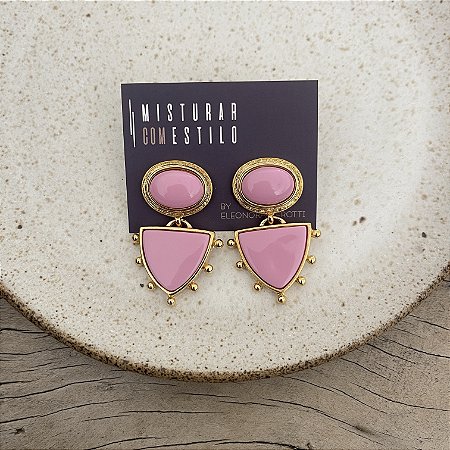 Brinco Aurora Duplo Triângulo - Rosa Bebê