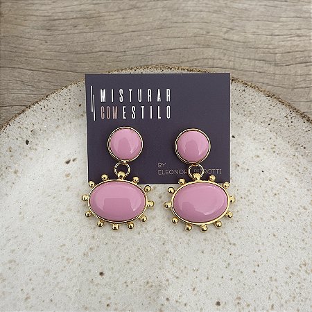 Brinco Aurora Redondo e Oval - Rosa Bebê
