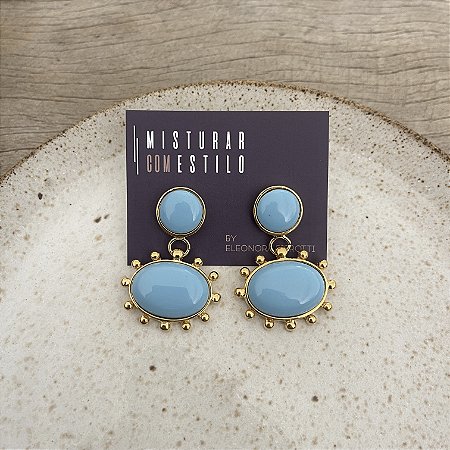 Brinco Aurora Redondo e Oval - Azul Bebê