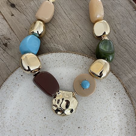 Colar Boho  Max - Marrom com Turquesa