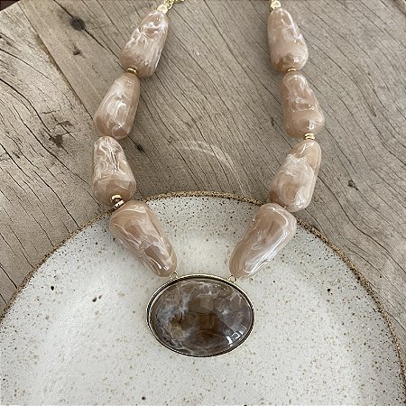 Colar Boho Pedras Max - Cappucino