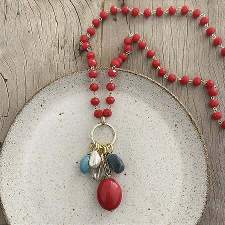 Colar Penca Cristais - Vermelho Vivo