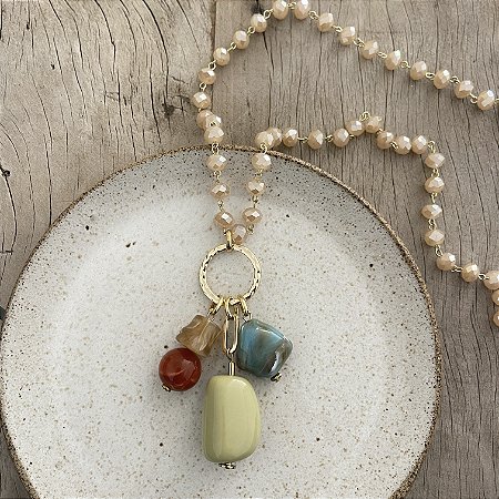 Colar Penca Cristais - Nude Pastel