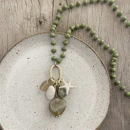 Colar Penca Cristais - Verde Oliva