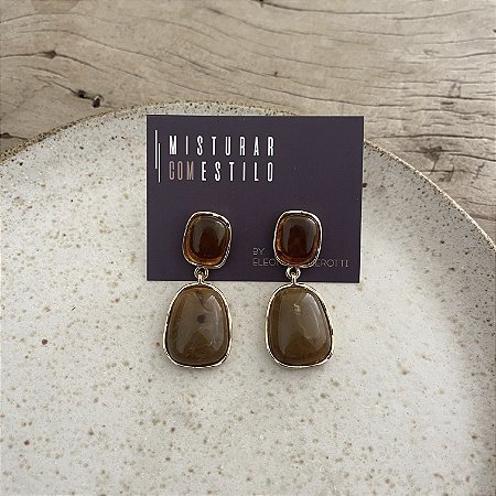 Brinco Boho Duplo - Âmbar e Caramelo