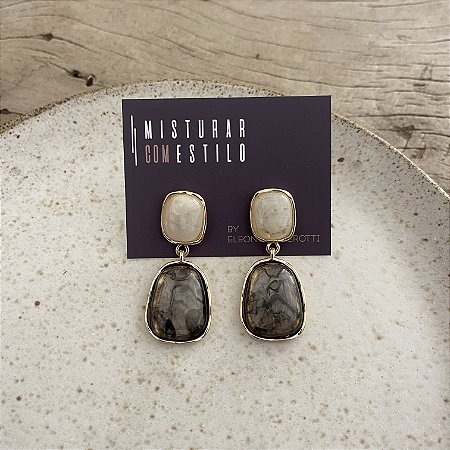 Brinco Boho Duplo - Marfim e Fumê