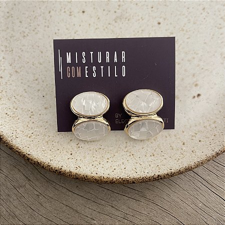 Brinco Petra Pedra Duplo Chata - Madrepérola