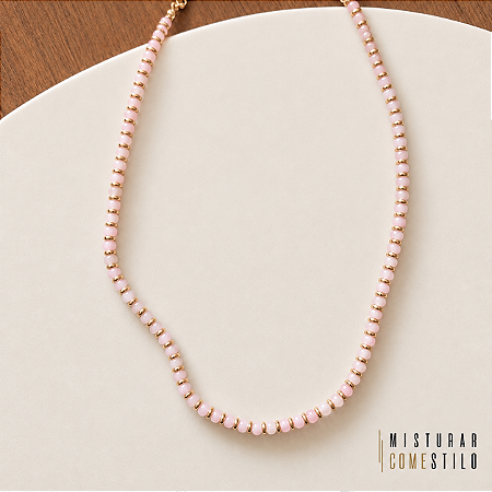 Colar Pedras Naturais - P - Rosa Bebe Degrade