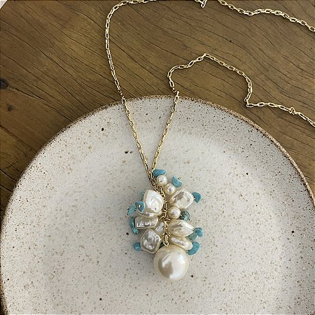 Colar Penca de Pérolas com Turquesa