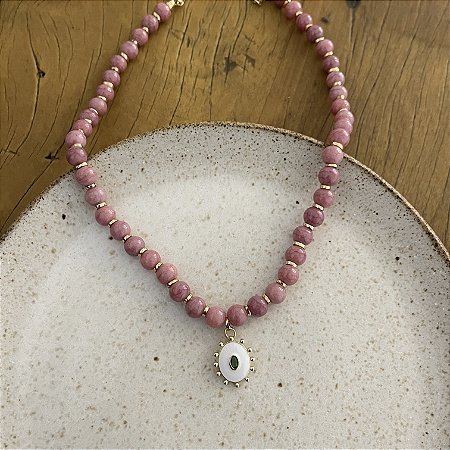 Colar Murano Pedra Ibiza - Rosa Seco - G - Pingente