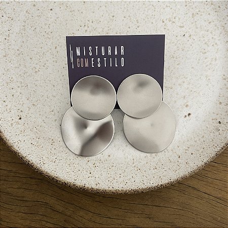 Brinco Lumiére Chapa Orgânica Dupla - Rodio Fosco