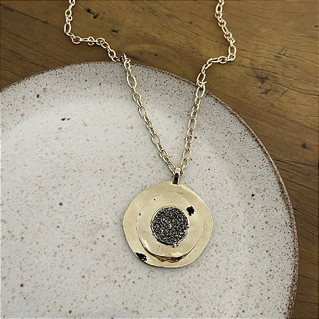 Colar Petra Redondo de Pirita - Grafite