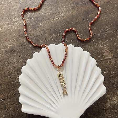 Colar Murano Peixe - Laranja - Longo