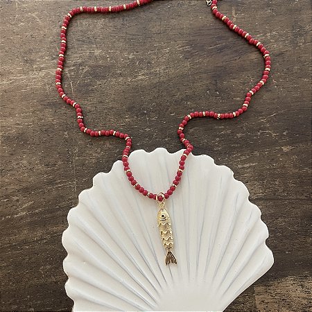 Colar Murano Peixe - Vermelho - Longo