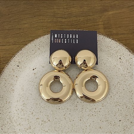 Brinco Bolão Disco Vazado - Dourado