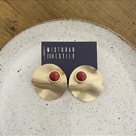 Brinco Lumière Chapa com Pérola - Terracota