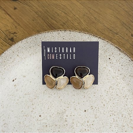 Brinco Petra Resina - Coração - Nude