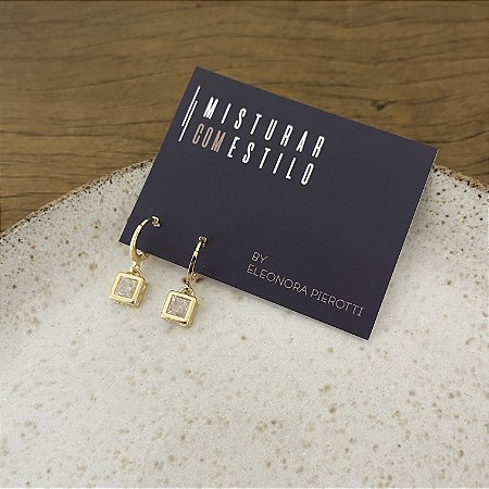 Argola Betina Cristal Quadrado - Dourado