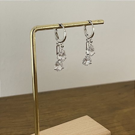 Argola Betina Duplo Cristal Gota - Ródio