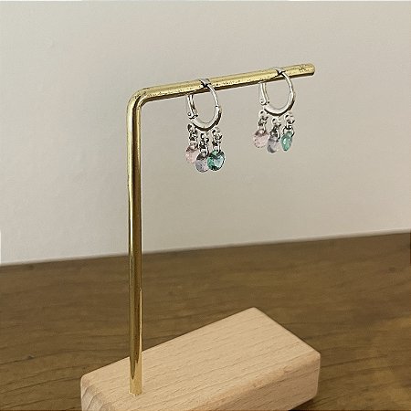 Argola Betina Trio Cristais Colors - Ródio