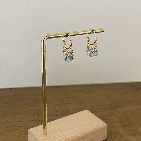 Argola Betina Trio Cristais Colors - Dourado