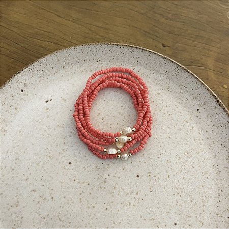 Kit de Pulseiras Salmão com Pérola