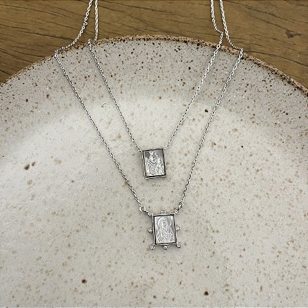 Escapulário Madrepérola Quadrado - Ródio