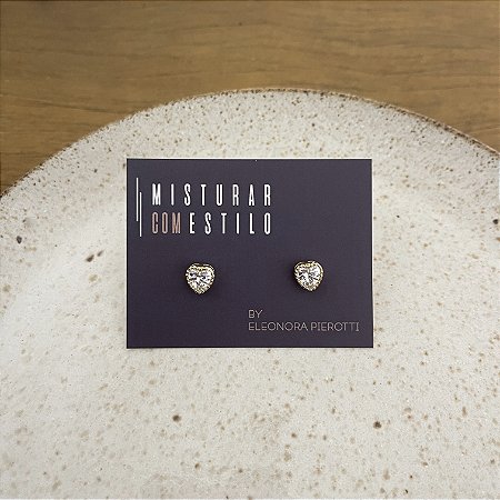 Brinco Coração de Zircônia - Dourado