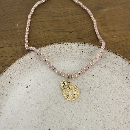Colar Pedra Natural - São Bento - Rosa