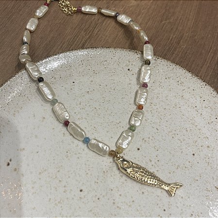 Colar Pérola Chata Peixe