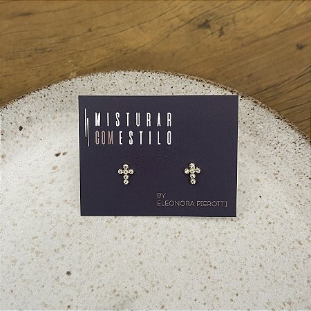 Brinco Cruz de Zircônia - Dourado