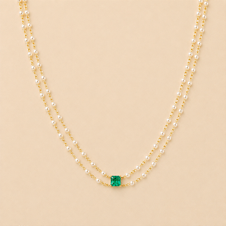 Choker Dupla de Pérolas e Paraíba Verde