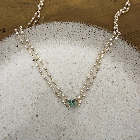 Choker Dupla de Pérolas e Paraíba Verde