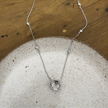 Colar Cristal Redondo - Ródio